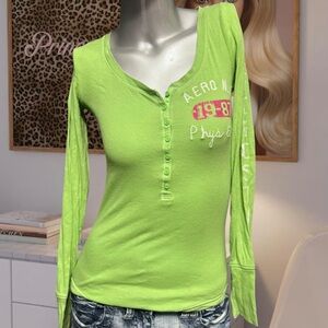 Aeropostale Green Y2K Henley Long-Sleeve Top